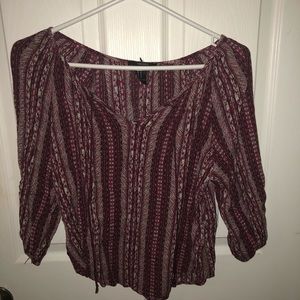 Burgundy/pink/purple flowy peasant top
